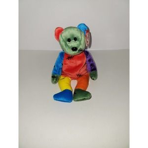 MWMT TY Beanie Babies Frankenteddy (Green and Blue Feet) 2001 Halloween Bear